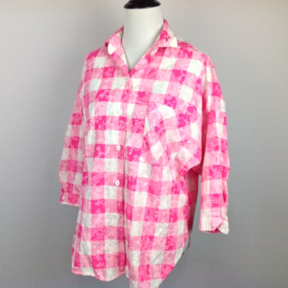 Vintage Try 1 Top Womens Large Pink Plaid Paisley - Picture 4 of 7